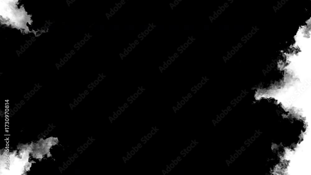 Swirling smoke or ink fluid transition effect. Steam, dust explosion. Black on white background