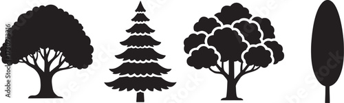 Tree Silhouettes Set – Nature, Forest, Plant, Ecology Vector Icons Collection.