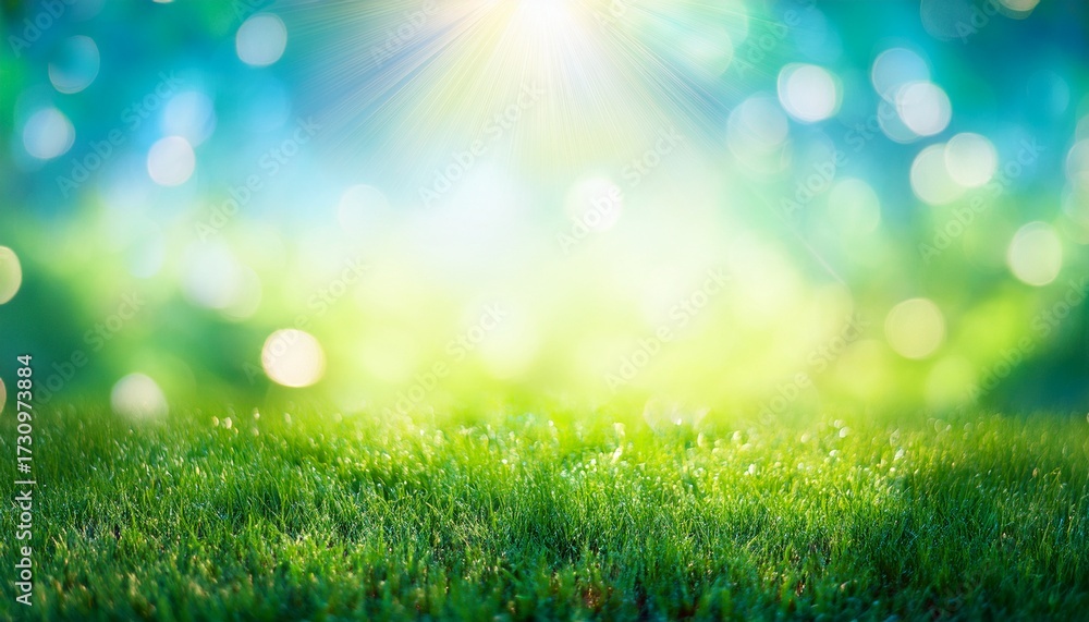 Fototapeta premium Bokeh Background With Light Green Blue Spring Background With Sun Shine