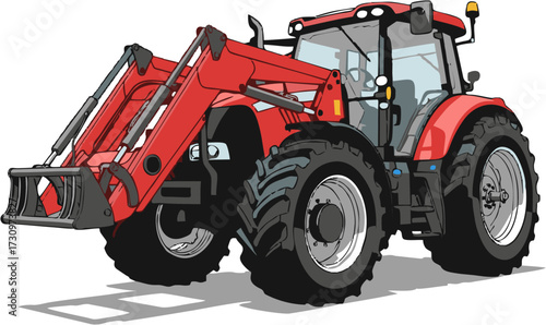 Vibrant Red Tractor Illustration A Powerful Farming Machine for Agricultural Tasks