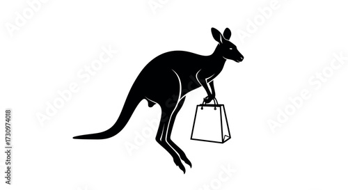 Silhouette of a kangaroo holding a shopping bag with transparent background animal marsupial with transparent background
