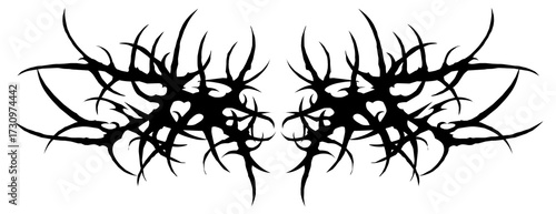 neo tribal wings tattoo art, sharp gothic symmetrical shapes style. Dark element vector design