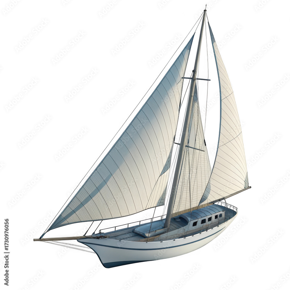 Obraz premium Elegant transparent background White Sailboat with Full Sails on a Black Background