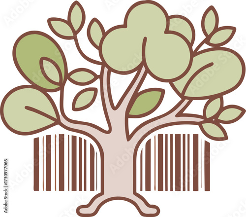 Nature's code symbolic tree with barcode represents genetic information and identity