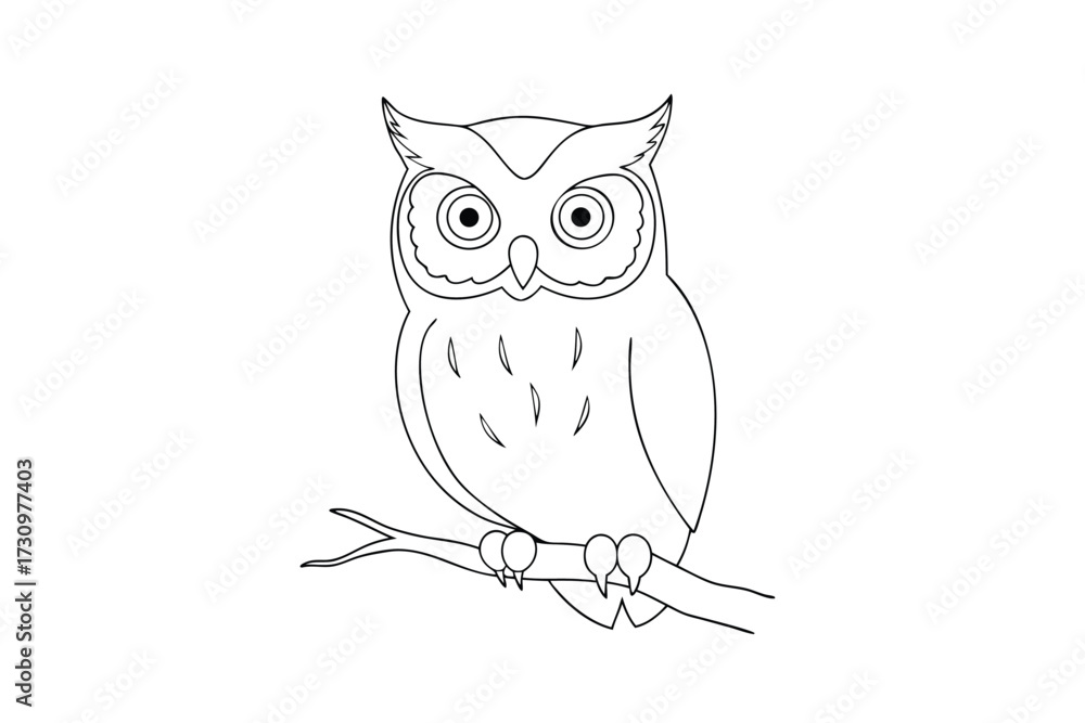 Fototapeta premium Line drawing a curious owl perched a branch bird animal