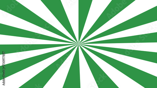 Abstract sunburst background with green rays radiating from the center isolated on white background, creating a vibrant and energetic design