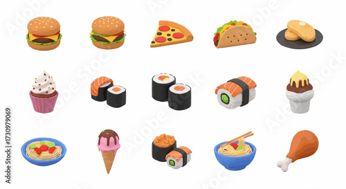 A delightful collection of assorted miniature food items featuring popular fast food dishes and desserts perfect for collection or display