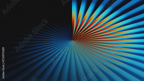 Radiant convergence a mesmerizing display of blue and orange rays emanating from a central point, creating a dynamic and captivating visual effect
