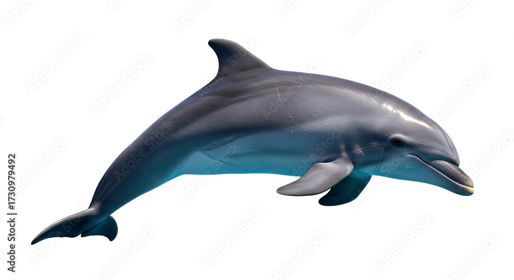 Fototapeta premium Dolphin Swimming with Blue Light Illumination marine animal sea creature Cutout PNG isolated on a transparent background