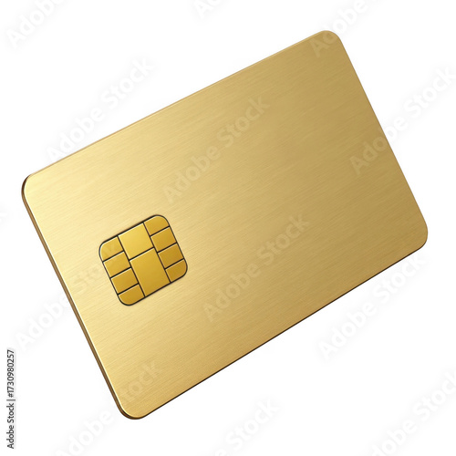 A luxurious gold credit card with a chip on a transparent background black background
