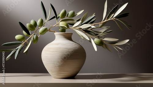 Textured Vase With Olive Branches As Focal Point
