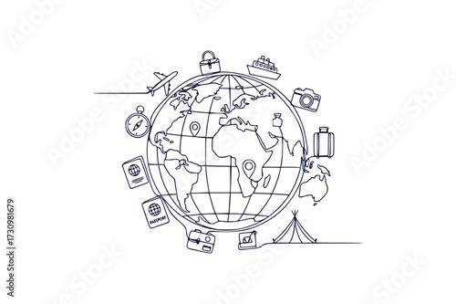 Global network of interconnected devices and communication satellites orbiting planet earth
