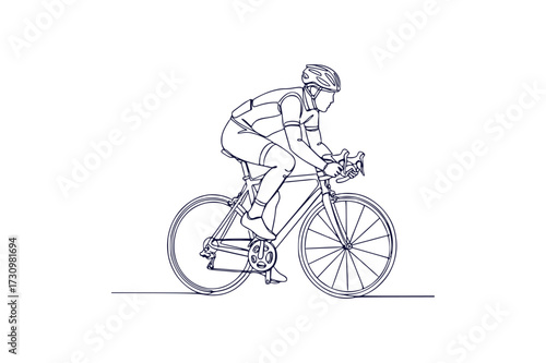Dynamic line art sketch of a cyclist in motion on a road bike representing speed and athleticism