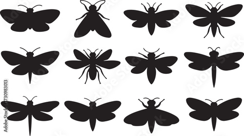Moth, Bee, Wasp, Dragonfly silhouette vector