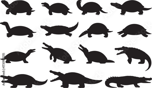 Turtle, Tortoise, Crocodile, Alligator   silhouette vector