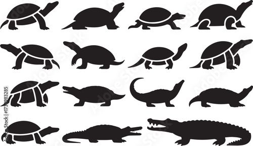 Turtle, Tortoise, Crocodile, Alligator   silhouette vector
