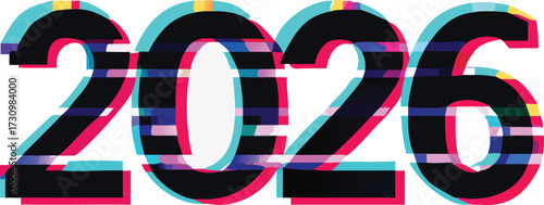 Distorted Glitch 2026 Design Displaying Digital Graphic Style for Upcoming Year Theme on Transparent Backdrop