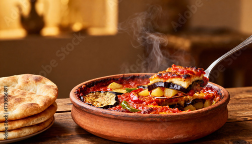 Hearty and Rustic Egyptian Moussaka Bake Served Hot from the Oven