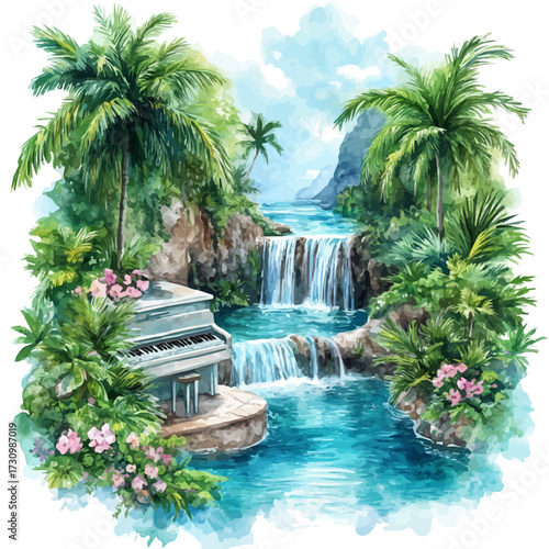 Tenerife Musical Show, watercolor illustration vector, isolated on a white background.