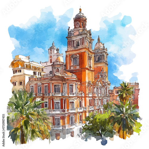 watercolor of Tenerife Musical Show, vector, isolated on a white background.