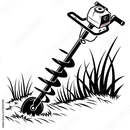 Soil Auger Vector Illustration | Manual & Mechanical Ground Sampling Tool Icon	