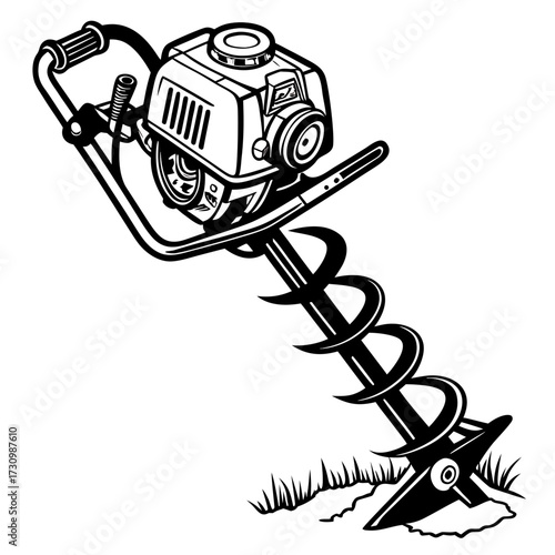 Soil Auger Vector Illustration | Manual & Mechanical Ground Sampling Tool Icon	