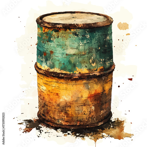 watercolor of Steel Drum, vector, isolated on a white background.
