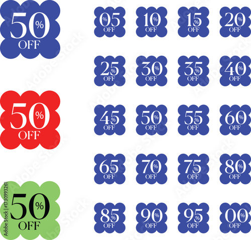 Discount Sale Labels and Percentage Stickers Set for Promotions and Marketing