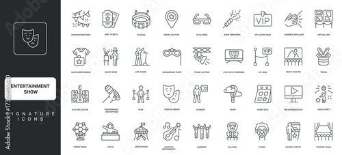 Modern entertainment show web and presentations, projects, creative for elements performance and events, music, theater, includes set icons signature design vector illustration