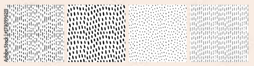 Polka dot, doodle lines and scribbles seamless pattern set.