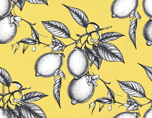 Lemon branch pattern on yellow background