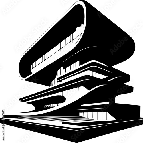 Modern Architectural Silhouette: A sleek, contemporary architectural rendering showcases a minimalist design, with clean lines and a bold aesthetic.