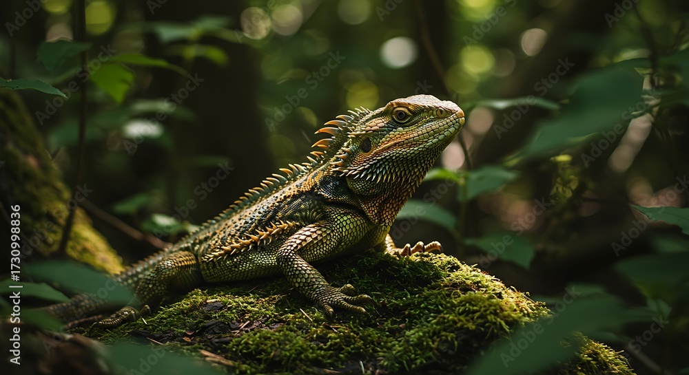 Obraz premium Detailed close up of a lizard in natural forest environment