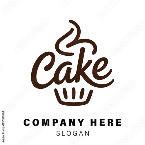 Hand-drawn "cake" logo with cupcake outline and company slogan text