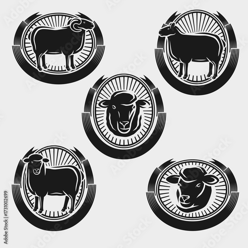 Sheep labels and icon set. Collection icons sheep. Vector