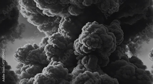 Intense Dark Smoke Cloud Seamless Pattern - Powerful and Voluminous Explosion or Industrial Pollution Background