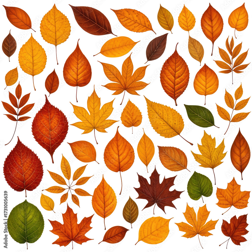 Fototapeta premium Assortment of colorful autumn leaves on black. Various shapes, sizes, and hues