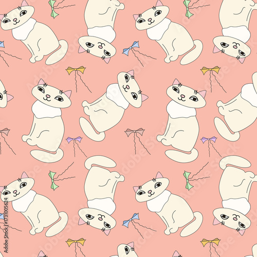 A pattern with a cute and charming cat in a graphic style
