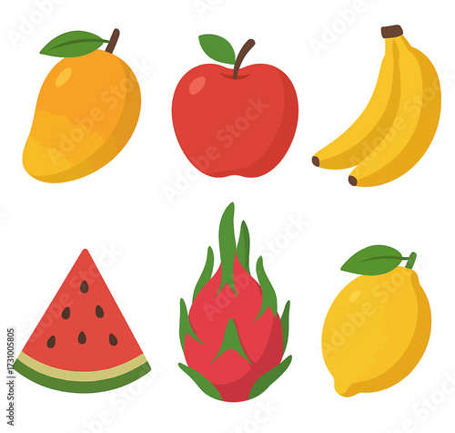 Colorful Collection of Fresh Healthy Fruits Vector Illustration