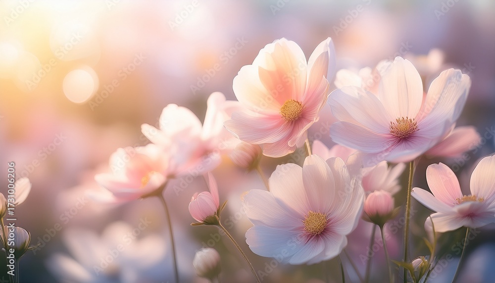 Fototapeta premium Delicate Pastel Toned Flowers In Soft Focus With A Light Airy Feel