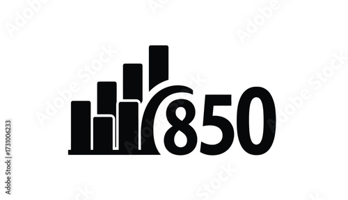 Bar chart graph with number 850 and circular element