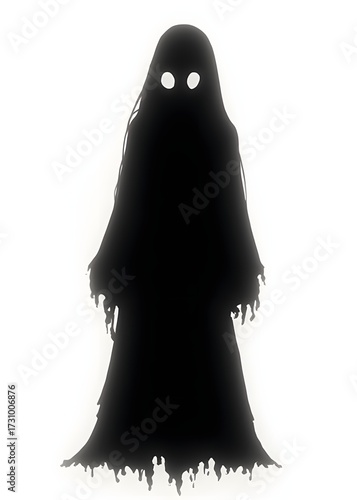 Silhouette of Ghost Woman with Ragged Dress and Hollow Eyes