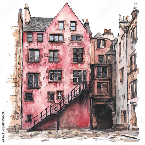 Scottish Street Improv, watercolor vector, isolated on a white background.