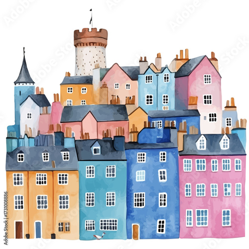 Scottish Street Improv, watercolor vector, isolated on a white background.