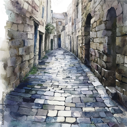 Scottish Street Improv, watercolor drawing vector, isolated on a white background.