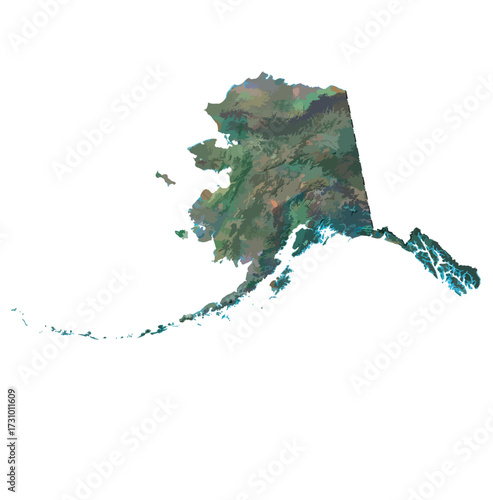 Alaska Map Vector – Realistic Landsat Satellite Style Illustration