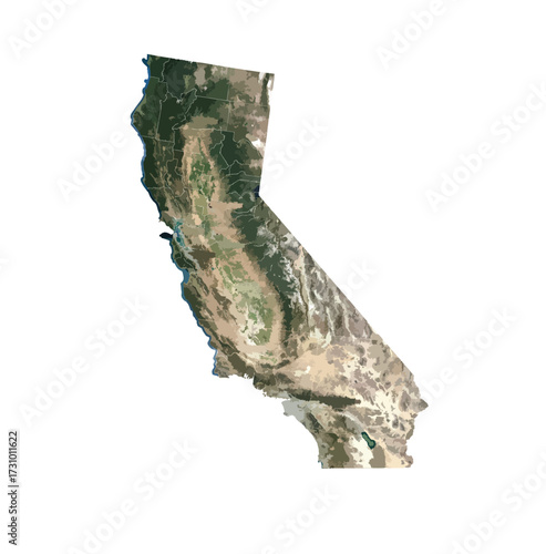 California Map Vector – Realistic Landsat Satellite Style Illustration
