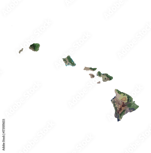 Hawaii Map Vector – Realistic Landsat Satellite Style Illustration