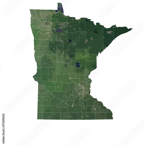 Minnesota Map Vector – Realistic Landsat Satellite Style Illustration