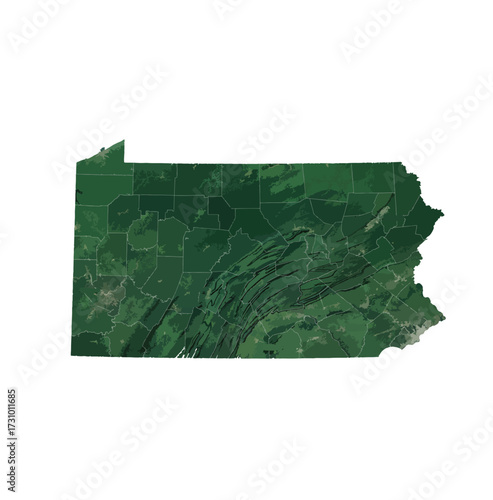Pennsylvania Map Vector – Realistic Landsat Satellite Style Illustration